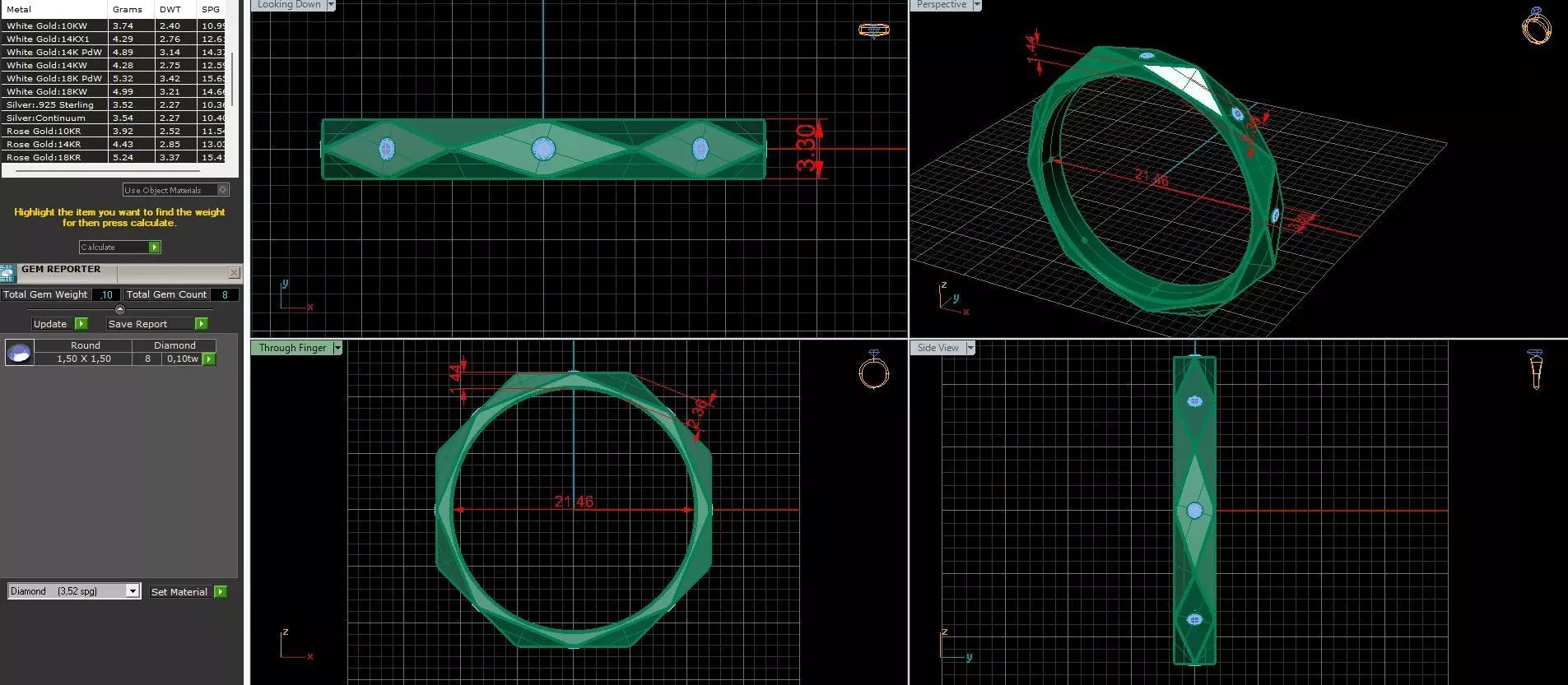 3D model of a faceted ring with gems 3D print model_7