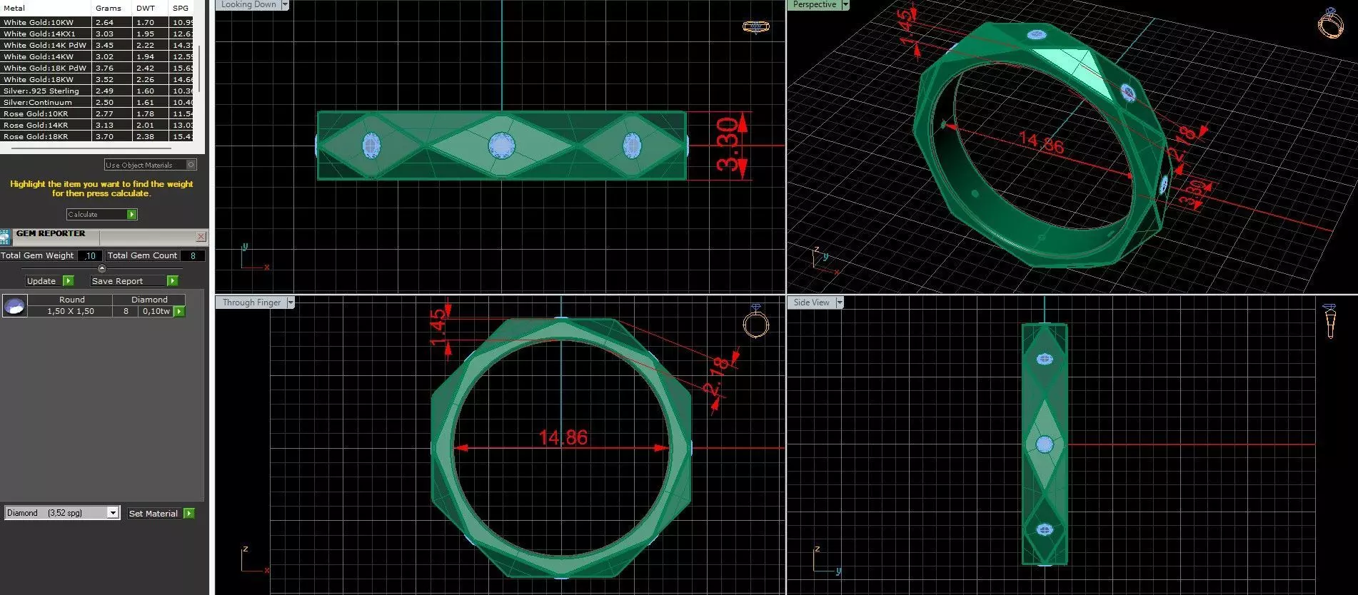 3D model of a faceted ring with gems 3D print model_6