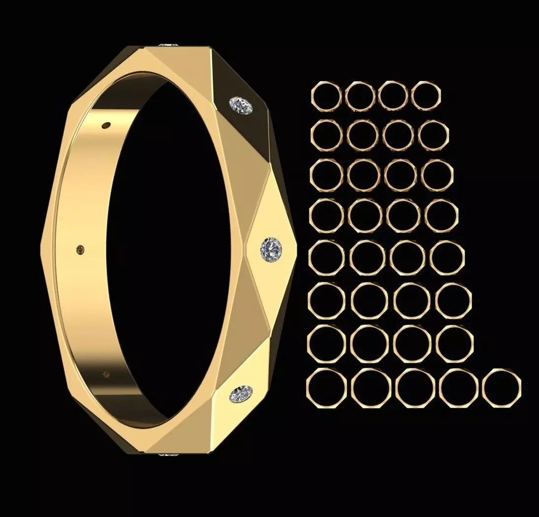 3D model of a faceted ring with gems 3D print model_0