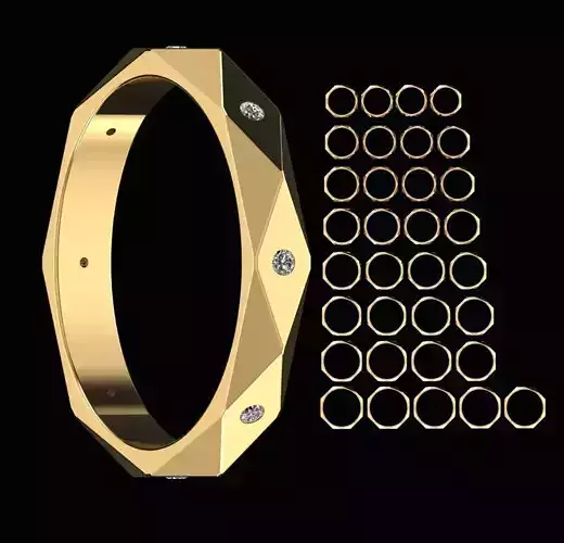 3D model of a faceted ring with gems