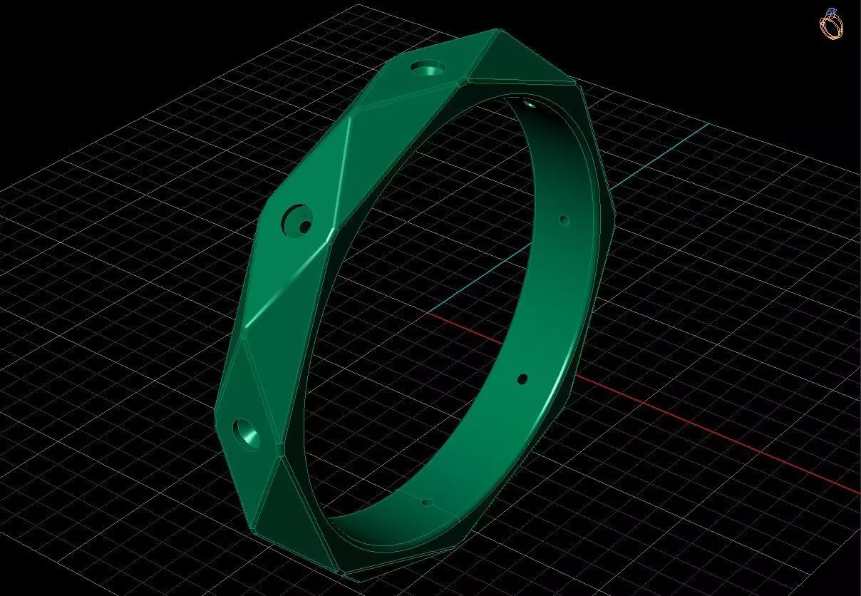 3D model of a faceted ring with gems 3D print model_5