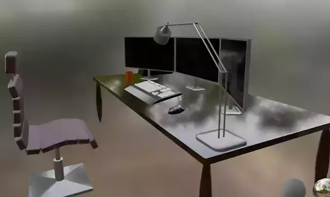 Low-Mid poly PC setup interior 3D model