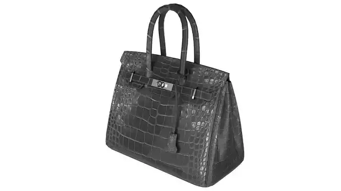 Birkin Croc Noir Glossy 3D Model Low-poly 3D model