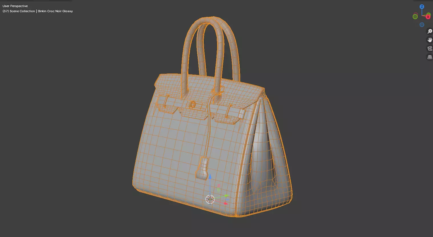 Birkin Croc Noir Glossy 3D Model Low-poly 3D model_1