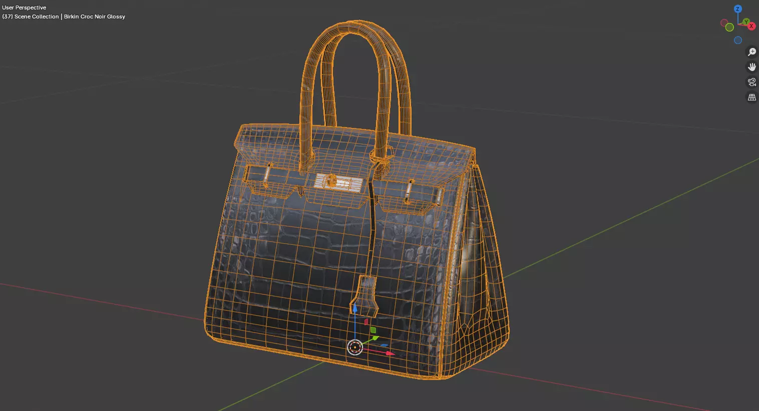 Birkin Croc Noir Glossy 3D Model Low-poly 3D model_9