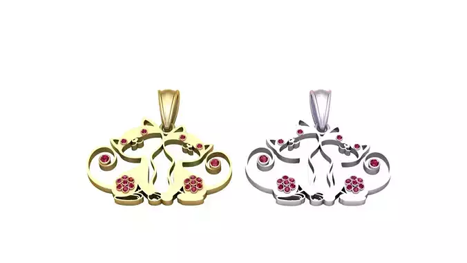 TWO CAT PENDANT 
