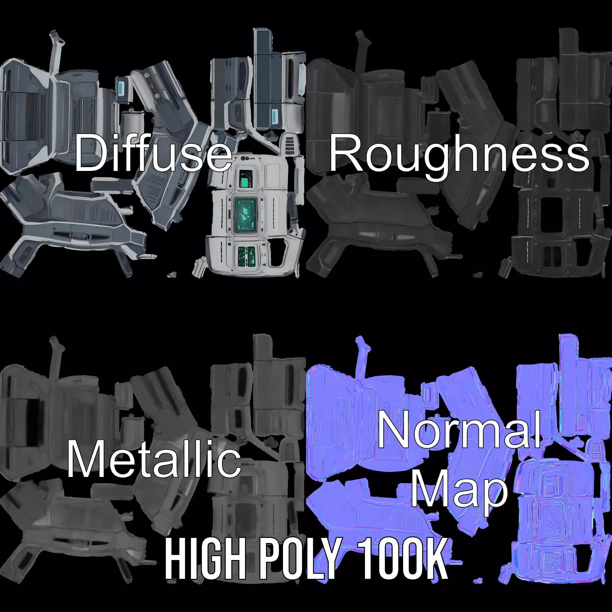 Futuristic Control Panel Model Pack with Interactive Screens Low-poly 3D model_4