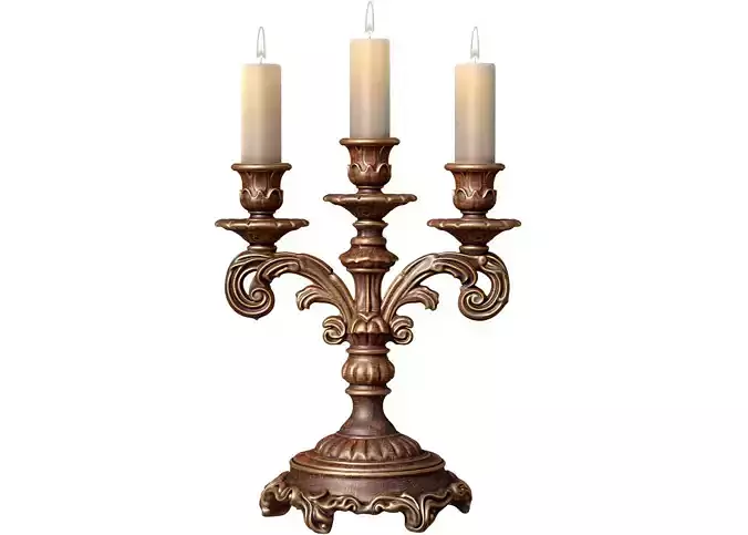 Wooden carved gilded Aged Candle Holder Rustic Candlestick 