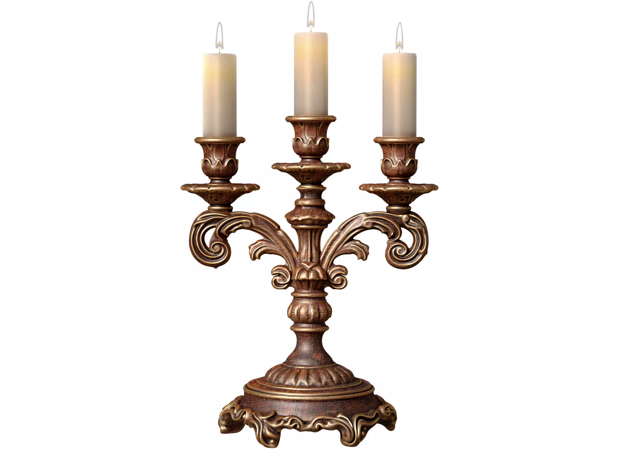 Wooden carved gilded Aged Candle Holder Rustic Candlestick 3D model