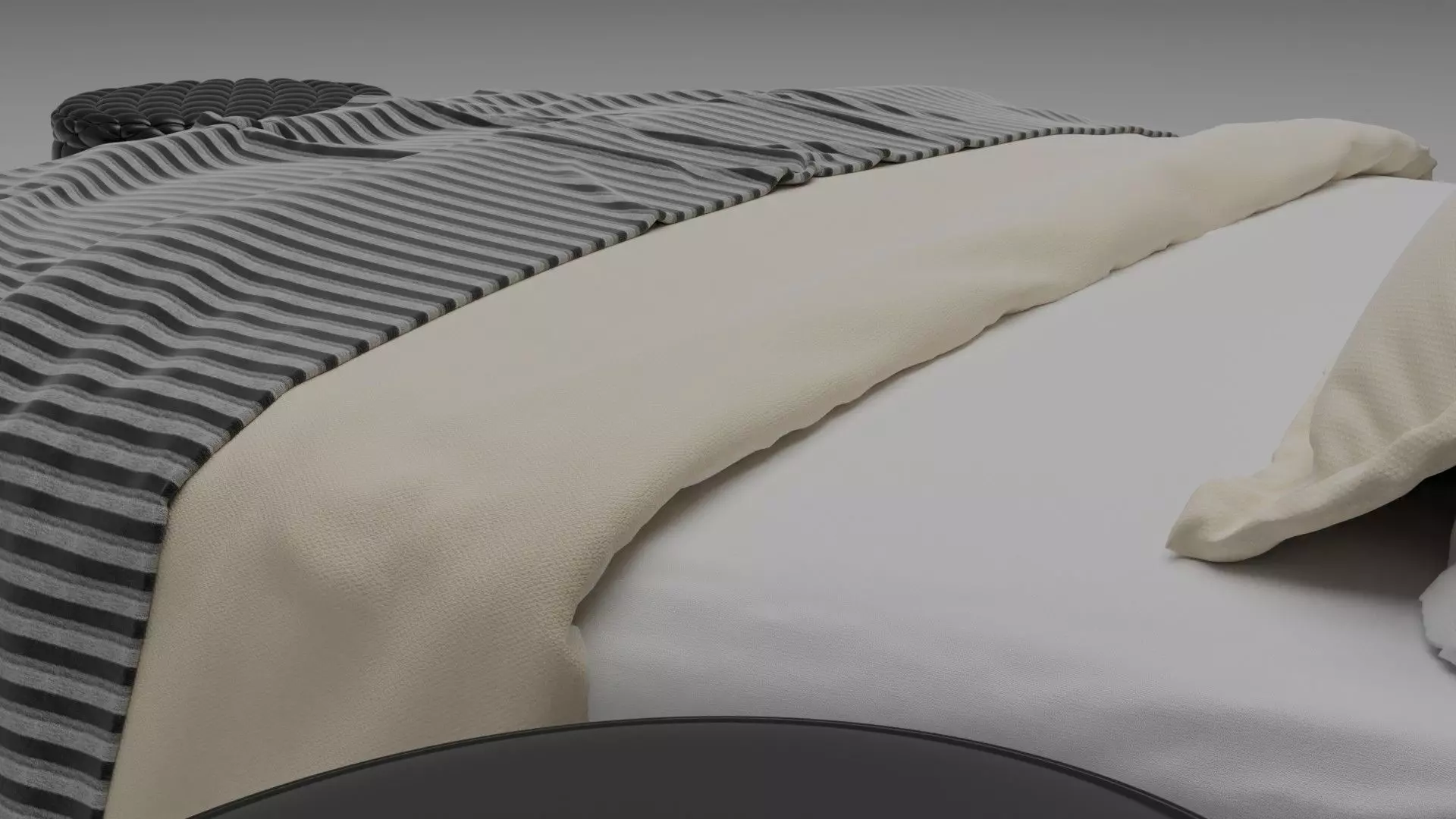 Modern Upholstered Bed Set with Side Tables and Poufs - 3D Model 3D model_3