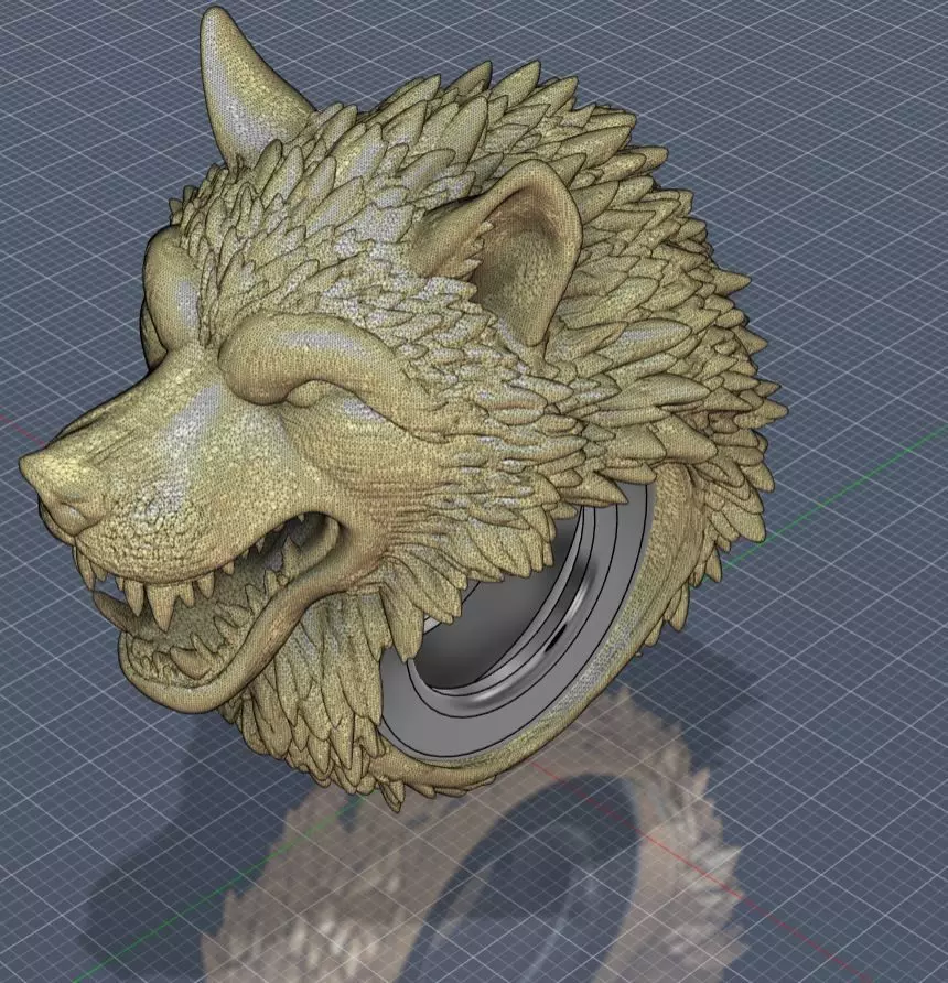 Anello con testa di un Lupo 3D print model_13
