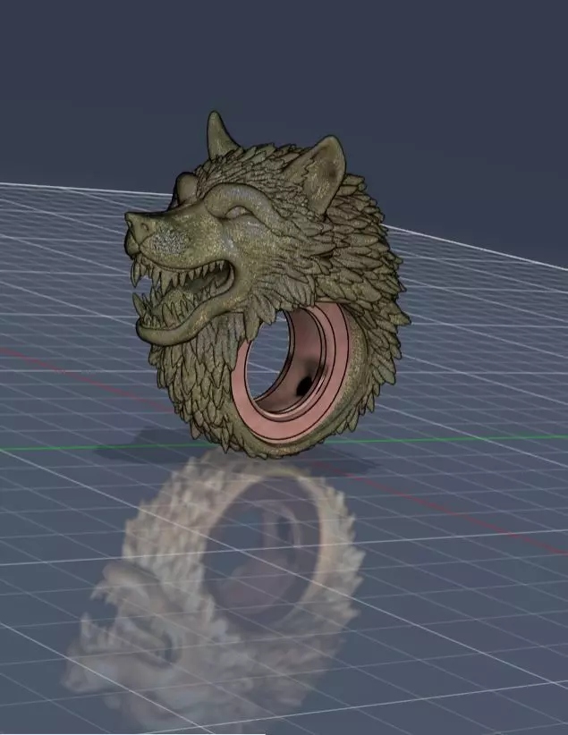 Anello con testa di un Lupo 3D print model_5