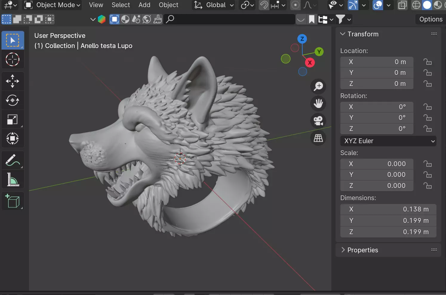 Anello con testa di un Lupo 3D print model_2
