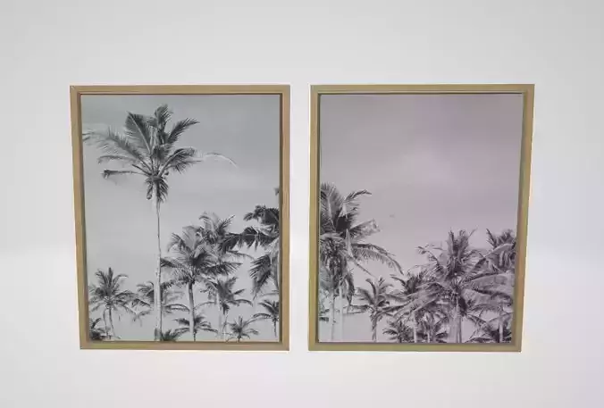 Coastal Coconut Palm Tree Beach Framed Canvas Wall Art Set Low-poly 3D model