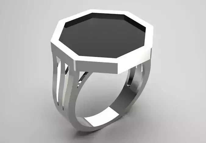 Modern octagonal man ring with black onyx model mr0233