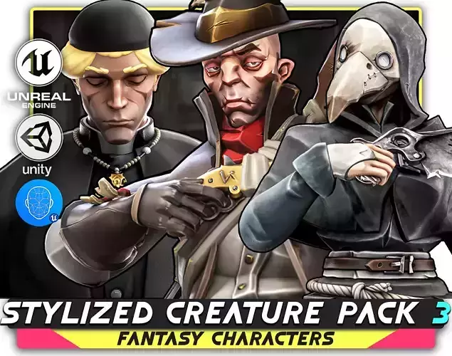 Creature Pack 3 - Cleric Priest - Nurse Plague - Hunter - 71 Low-poly 3D model