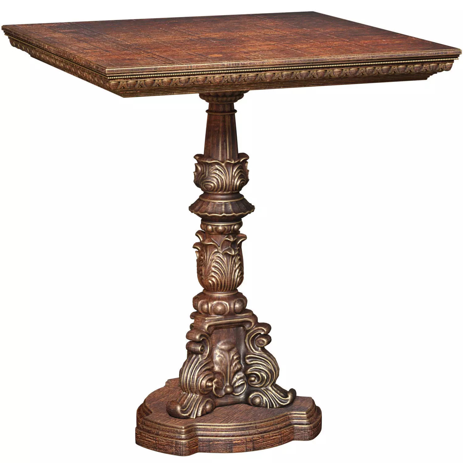 Wooden Classic Rustic Carved Dinner square Coffee Table 3D model_1