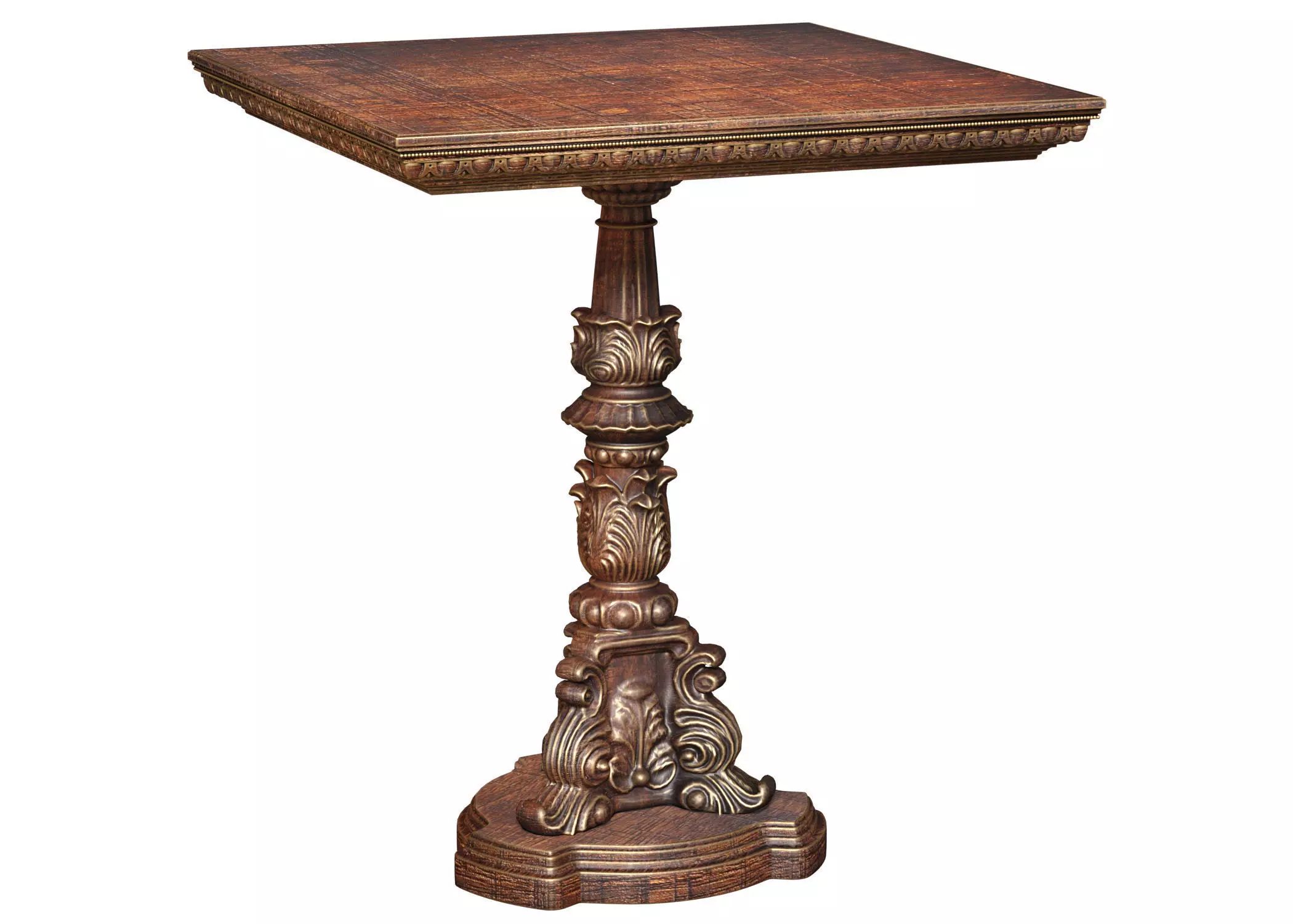 Wooden Classic Rustic Carved Dinner square Coffee Table 3D model_0