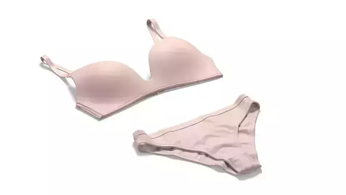 Womens Classic Lingerie Beige Set - pink bikini with bra 3D model