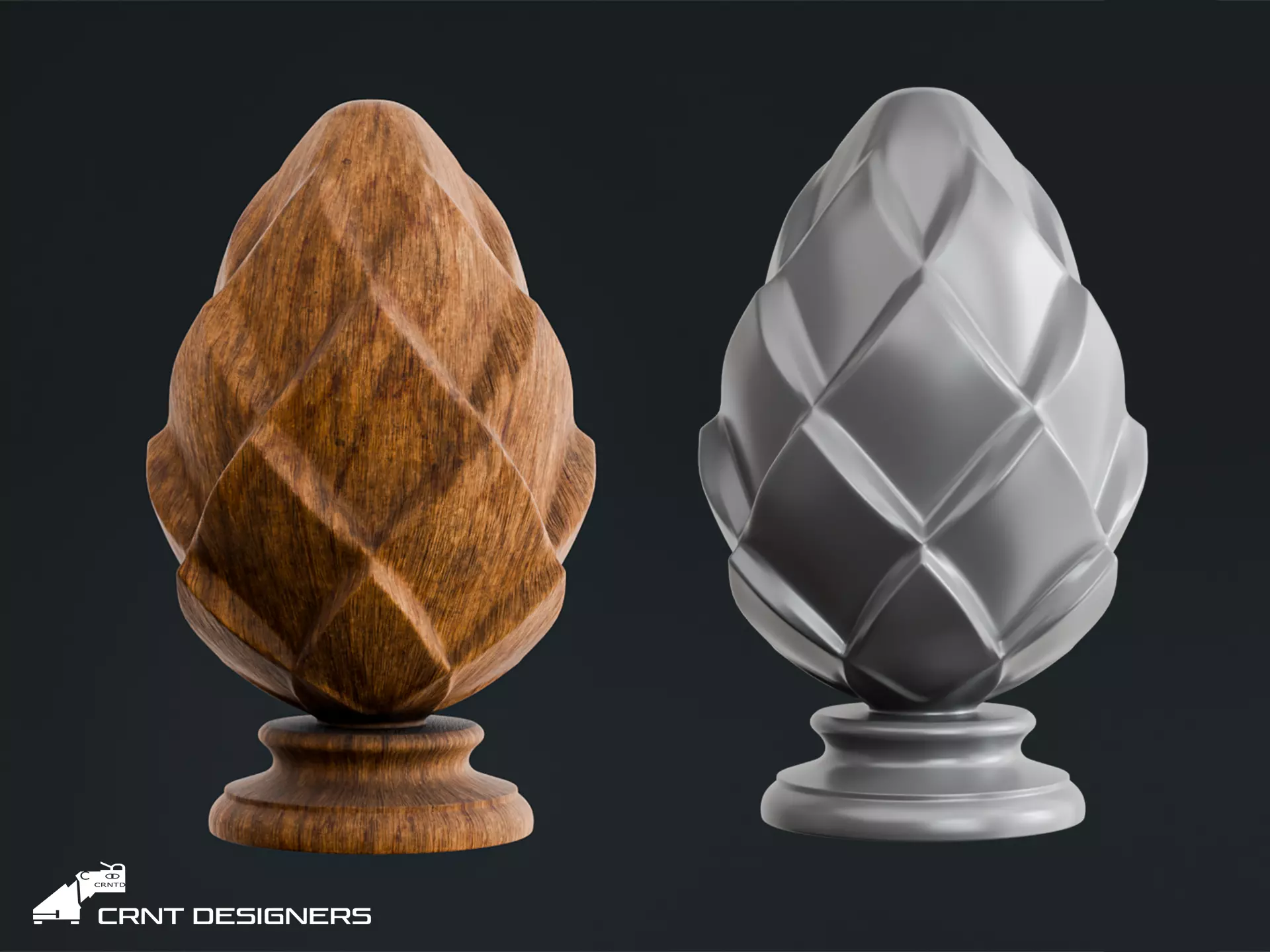 Wooden Diamond Finial - Staircase Finial Newel Post Cap 3D model_0