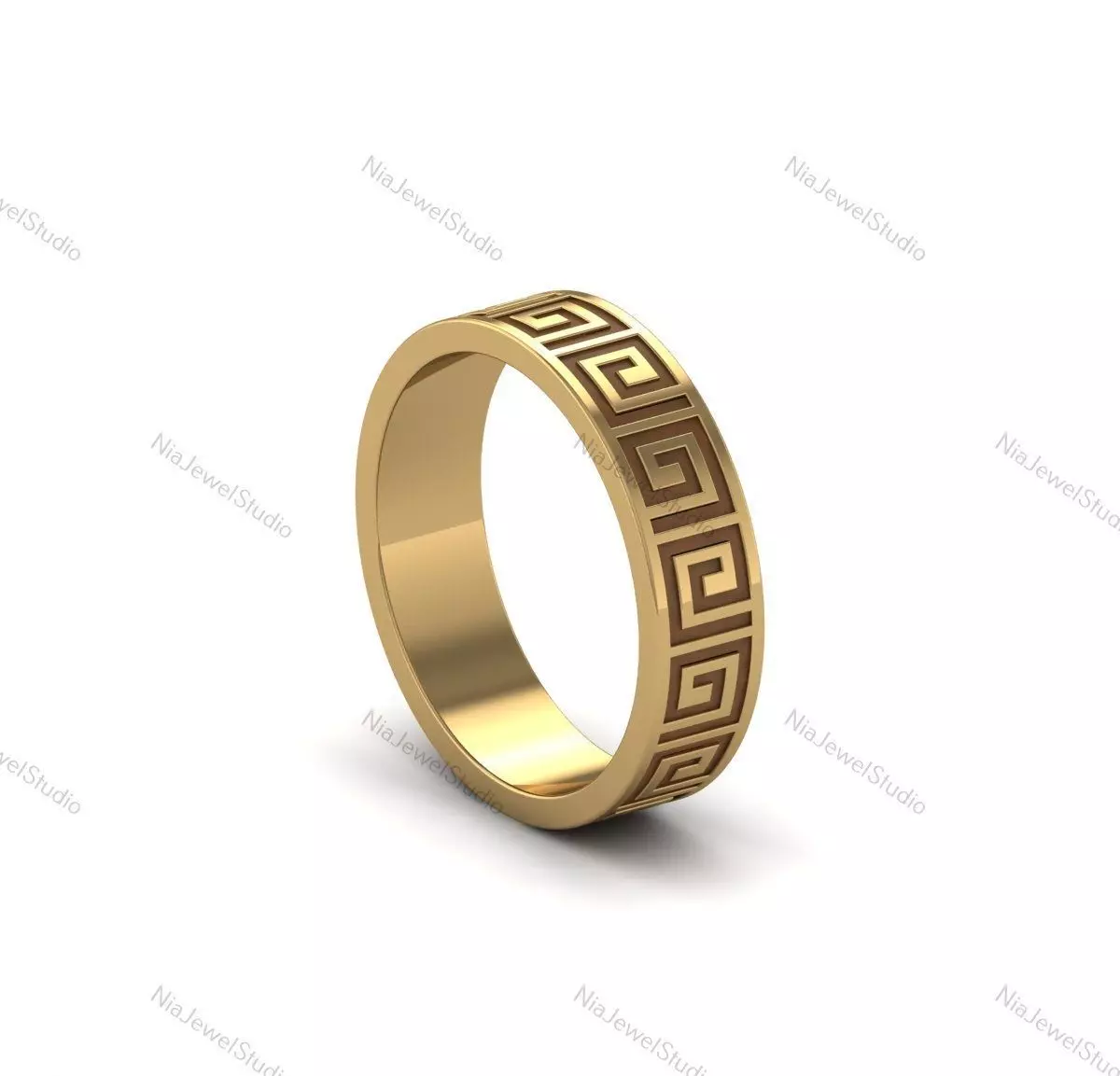 Greek Key Pattern Gold Band-3D CAD Model 3D print model_0