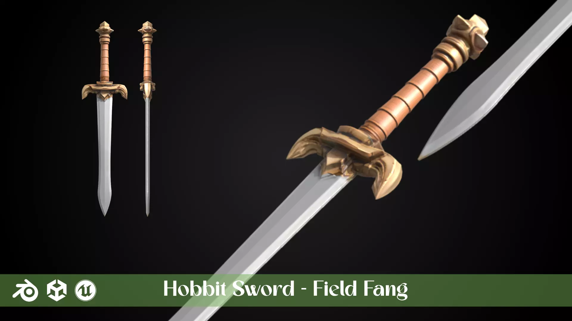 Stylized Hobbit Sword - Field Fang - Game Ready Free 3D model_0