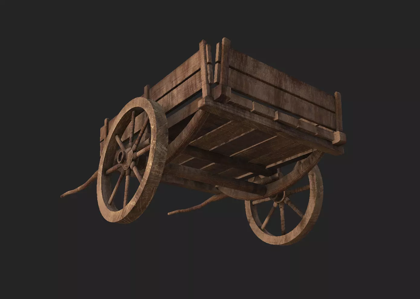 Realistic Medieval Viking Wooden Cart- Game Ready PBR Asset Low-poly 3D model_3