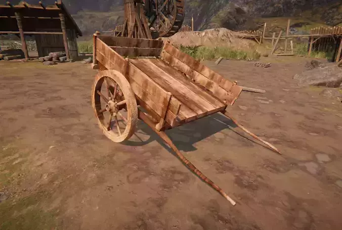 Realistic Medieval Viking Wooden Cart- Game Ready PBR Asset Low-poly 3D model