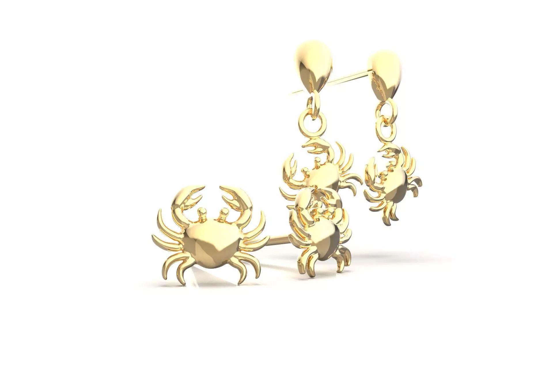 Oceanic Animal Stud and Dangling Earring Pack - Crab 3D print model_1