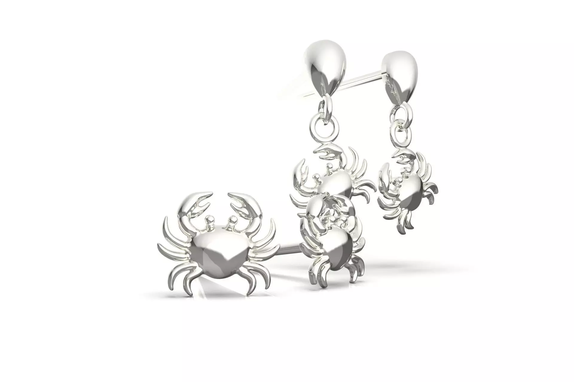Oceanic Animal Stud and Dangling Earring Pack - Crab 3D print model_12