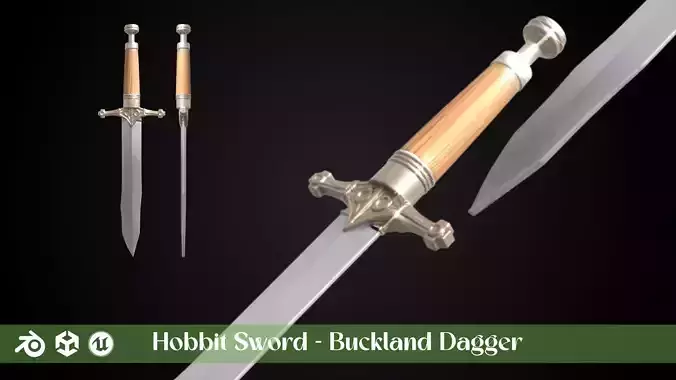Stylized Hobbit Sword - Buckland Dagger - Game Ready