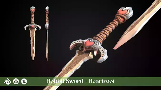 Stylized Hobbit Sword - Heartroot - Game Ready