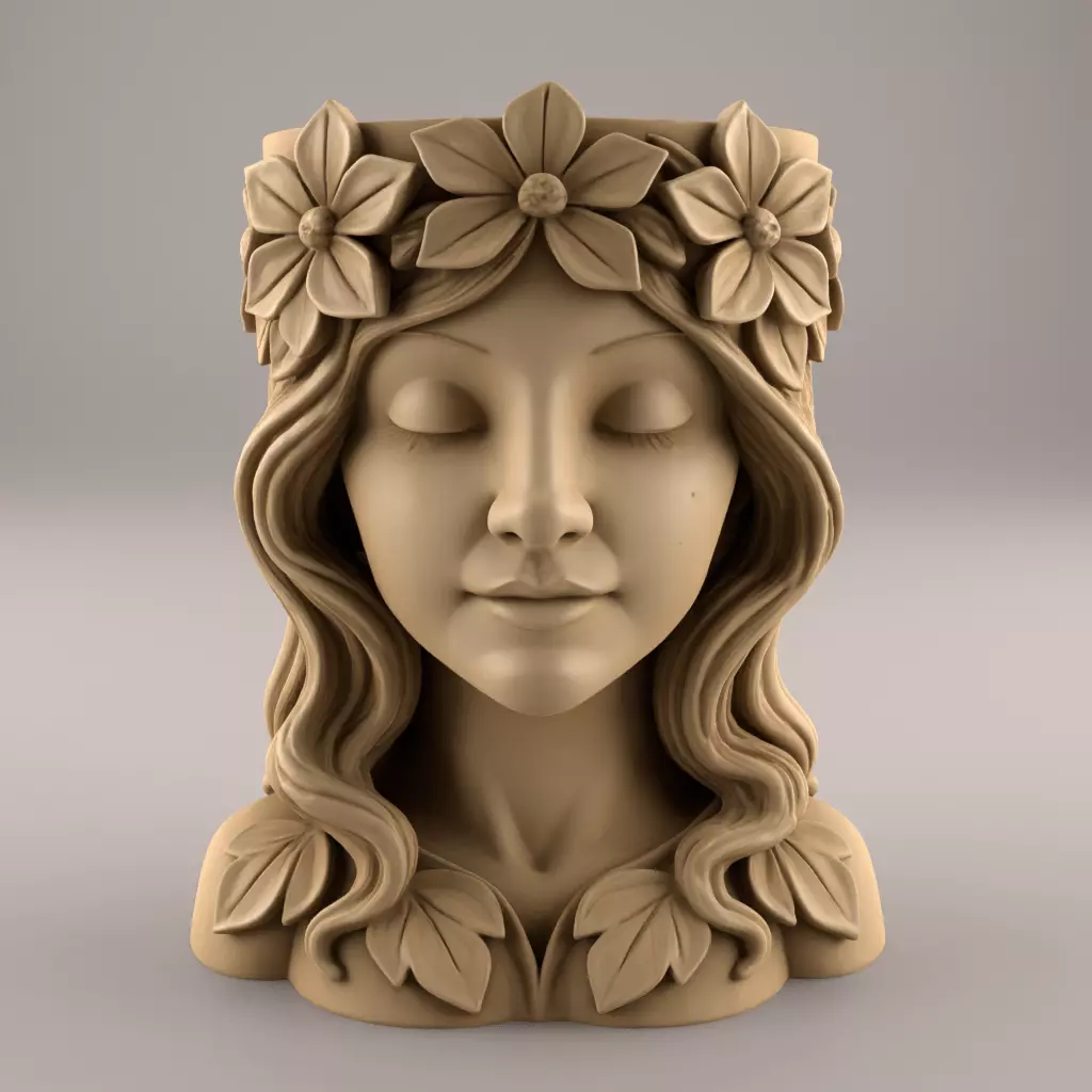 Floral Lady Head Planter urn candy container candle holder 3D print model