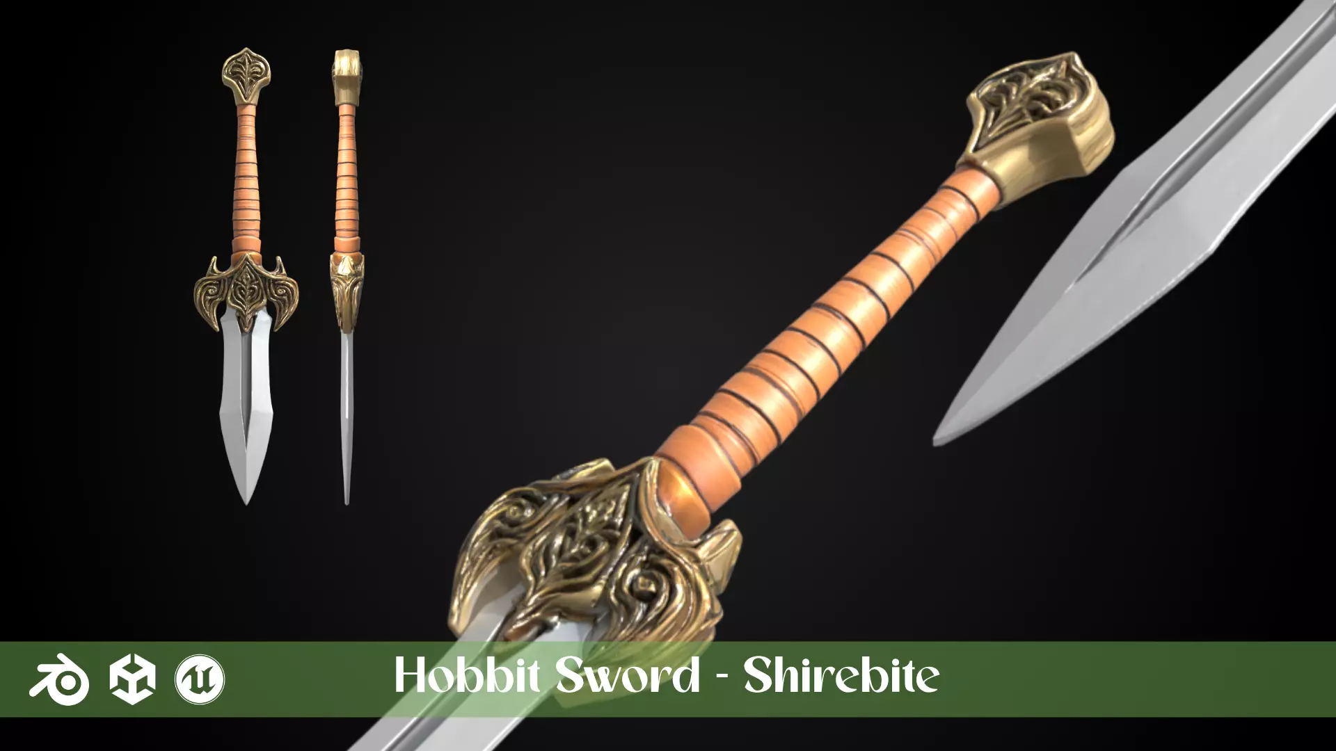 Stylized Hobbit Sword - Shirebite - Game Ready 3D model_0