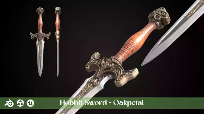 Stylized Hobbit Sword - Oakpetal - Game Ready