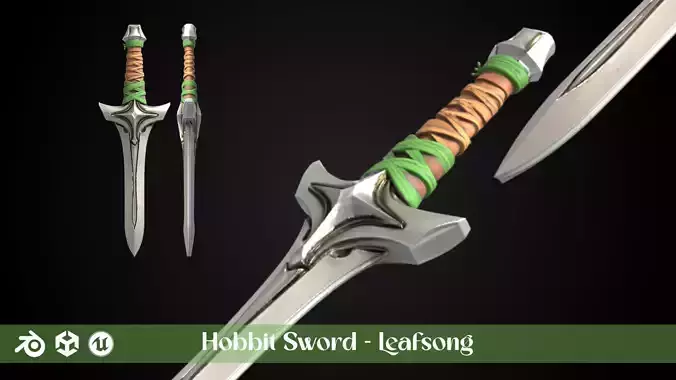 Stylized Hobbit Sword - Leafsong - Game Ready