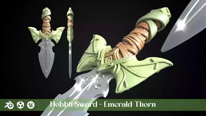 Stylized Hobbit Sword -Emerald Thorn - Game Ready