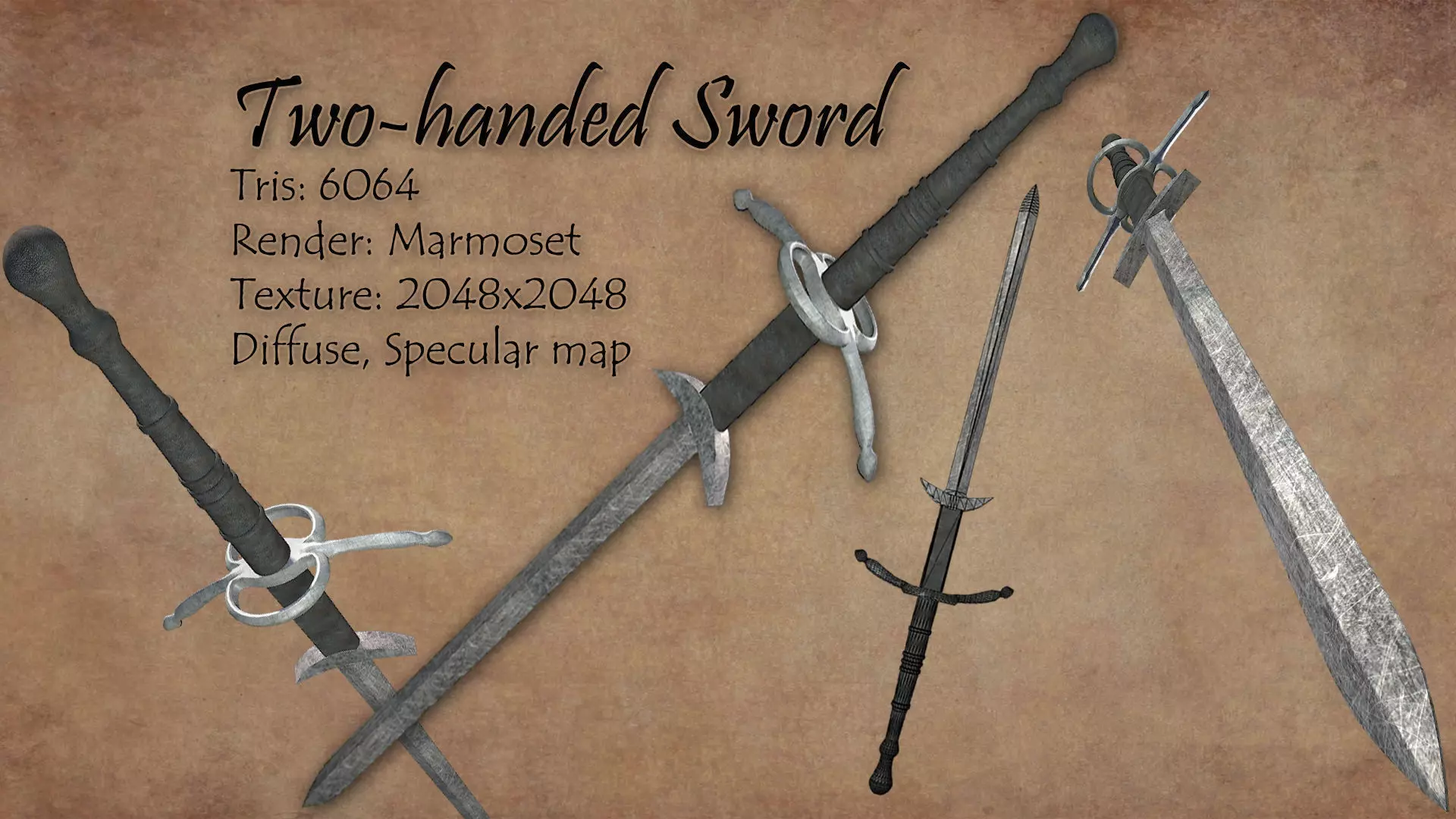 Two-handed Sword Low poly Free low-poly 3D model