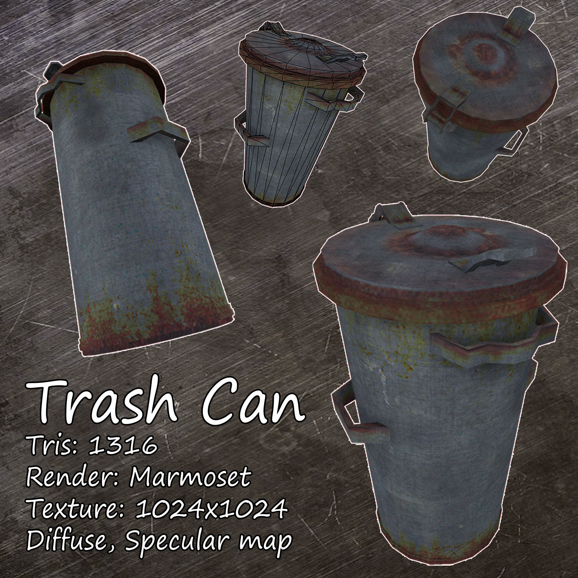 Trash Can Low poly Free low-poly 3D model_1