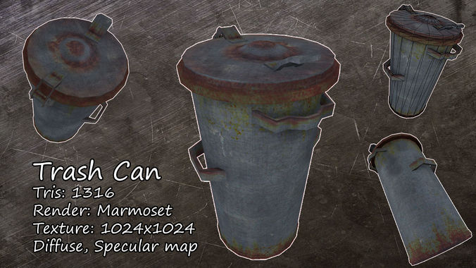 Trash Can Low poly Free low-poly 3D model