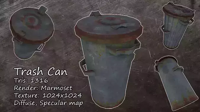Trash Can Low poly Free low-poly 3D model