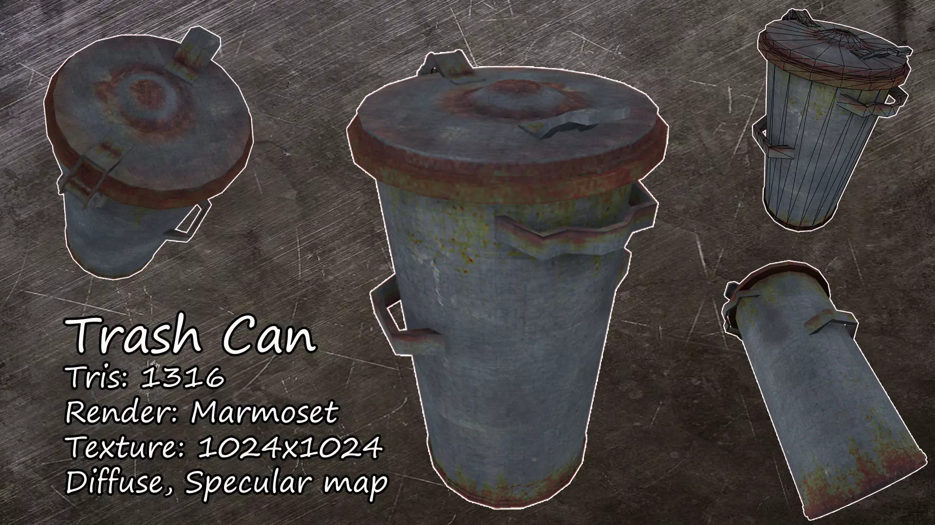 Trash Can Low poly Free low-poly 3D model_0