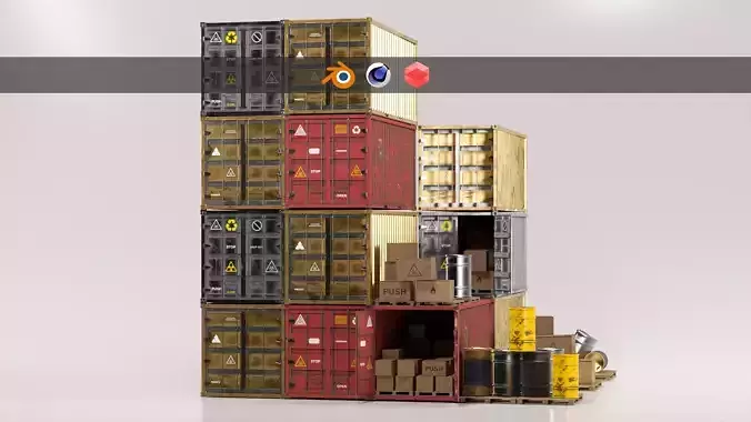 Industrial Shipping Containers  Barrels 3D Pack Game Ready