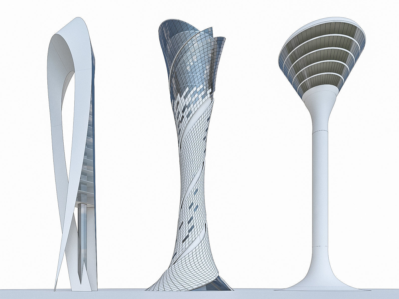 Airport Control Towers Collection Low-poly 3D model_12