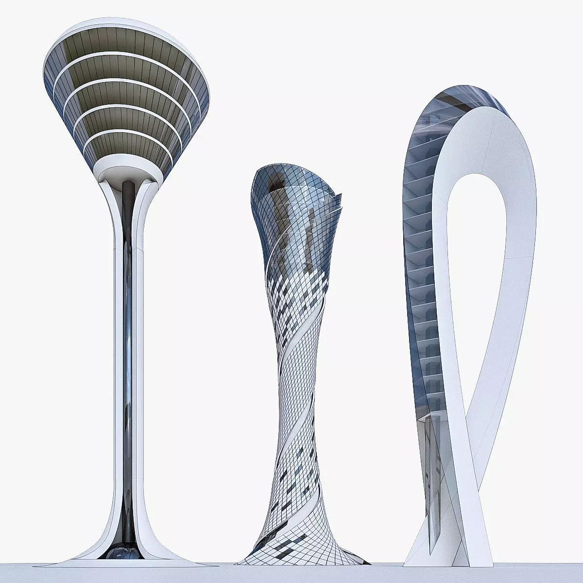 Airport Control Towers Collection Low-poly 3D model_0