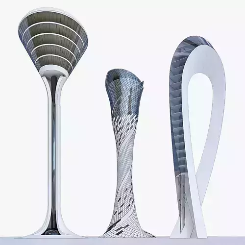 Airport Control Towers Collection Low-poly 3D model
