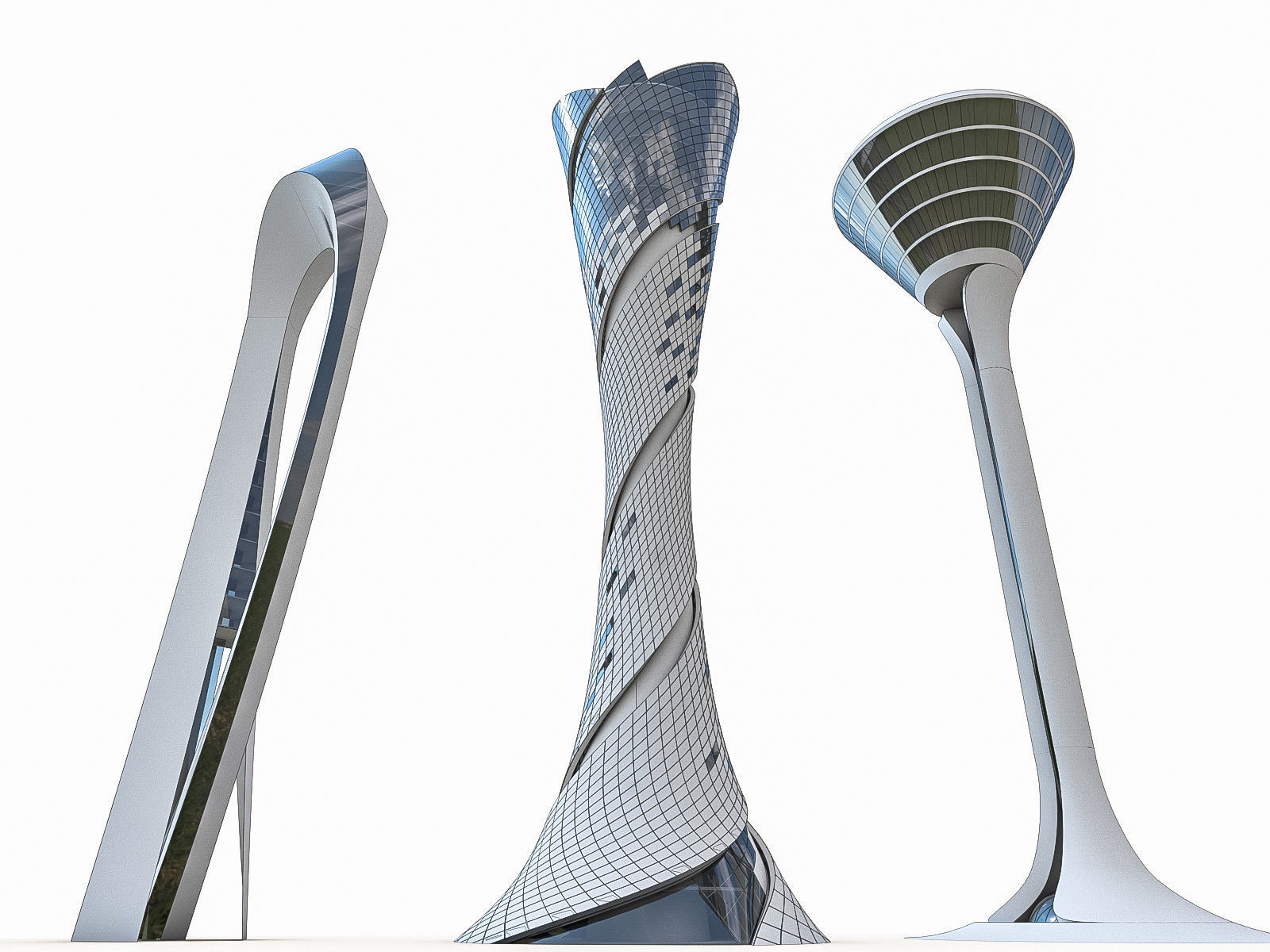 Airport Control Towers Collection Low-poly 3D model_6