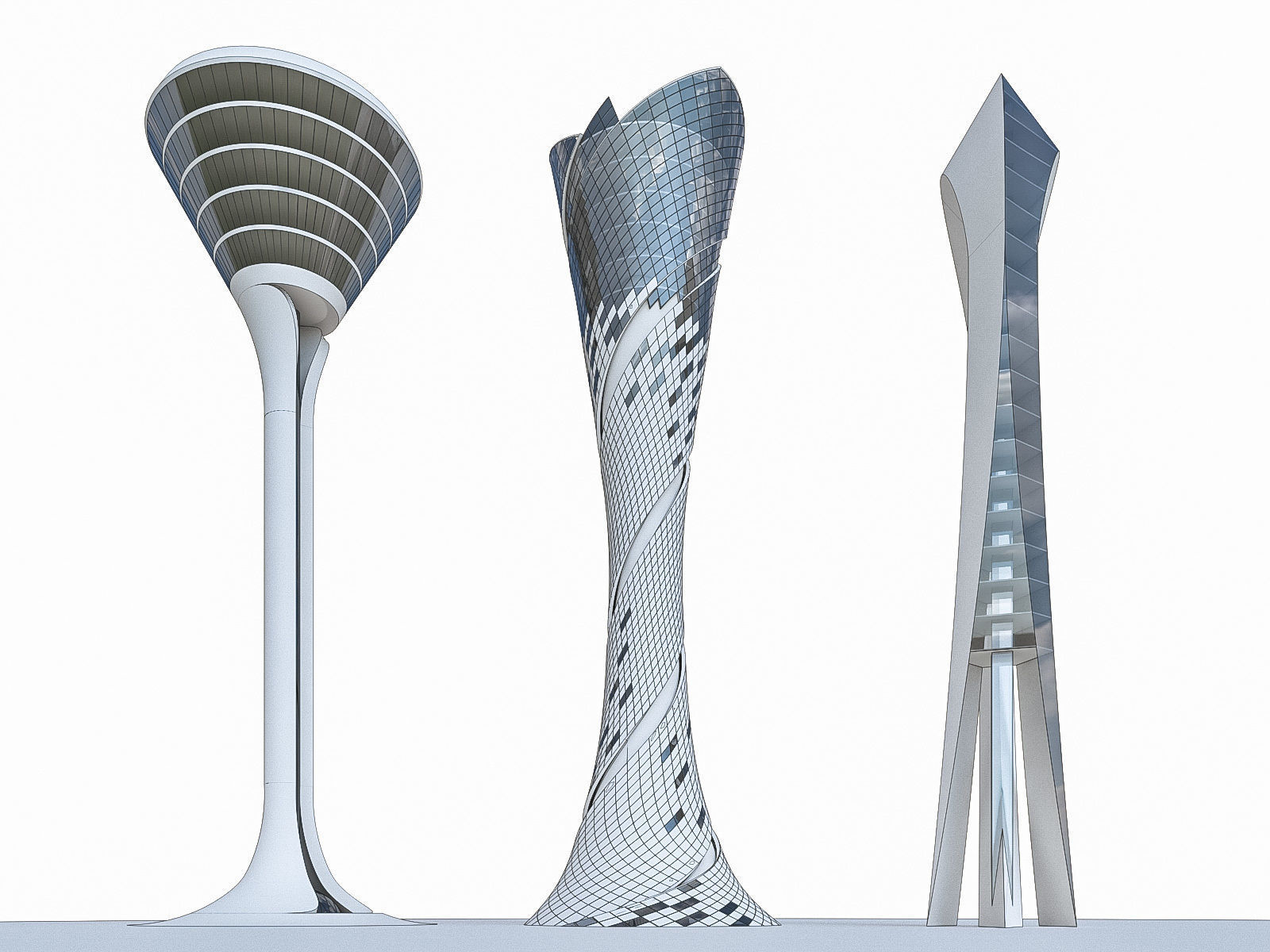 Airport Control Towers Collection Low-poly 3D model_1