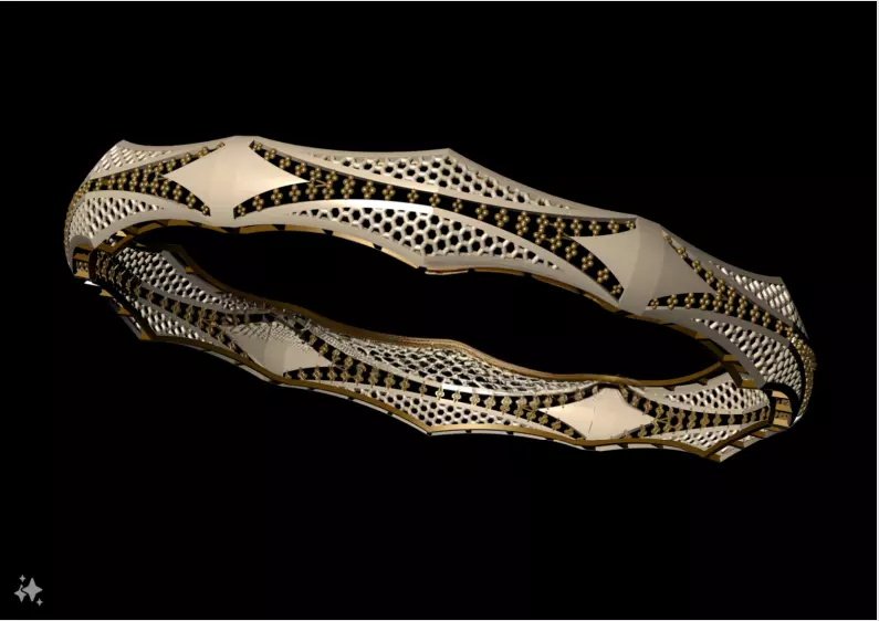 1163 Ridged Hexagon Pattern Bangle 15gm 3D print model_1