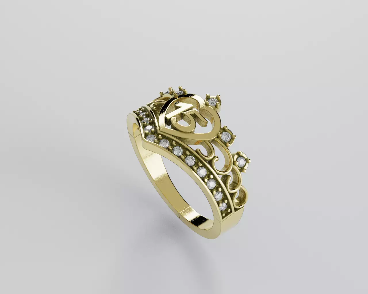 Ring 15 Years crown heart - Anillo 15 Corazon Corona 3D print model_13
